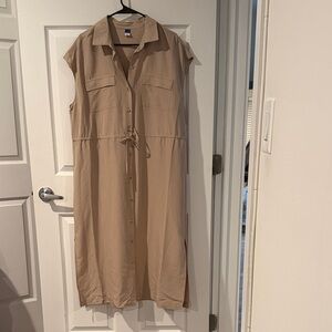 Tan Sleeveless Button-Down Utility Dress